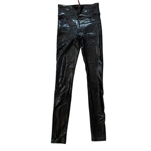 SPANX Faux Leather Crocodile Snakeskin Leggings BROWN Shapewear Size XS Pants